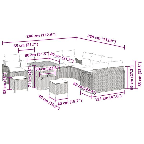 Градински Софа Комплект 13 pcs Сив полиратан