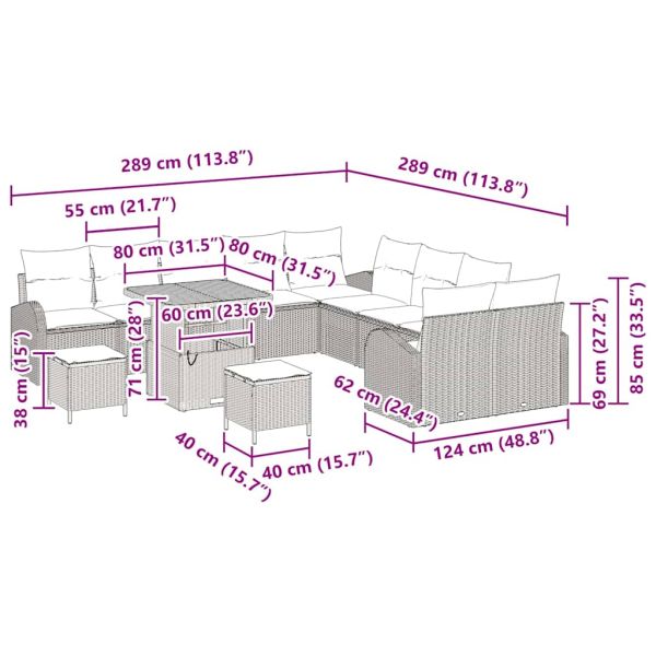 Градински Софа Комплект с възглавница 13 pcs Сив Полиратан
