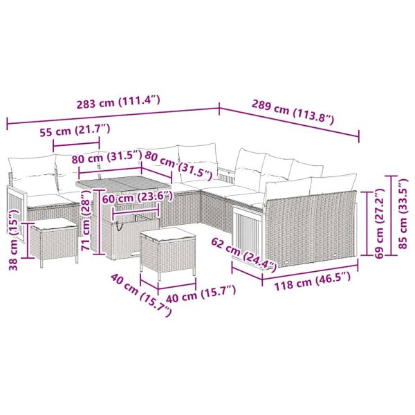 Градински Софа Комплект с възглавница 13 pcs Сив
