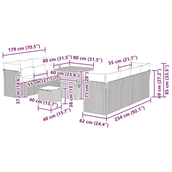 Градински Софа Комплект с възглавница със съхранение 10 pcs Сив