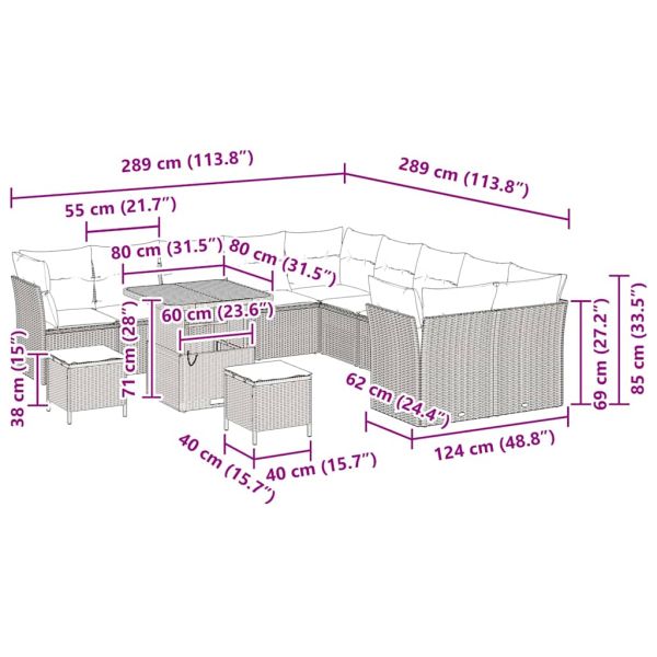 Градински Софа Комплект с възглавница 13 pcs Сив полиратан