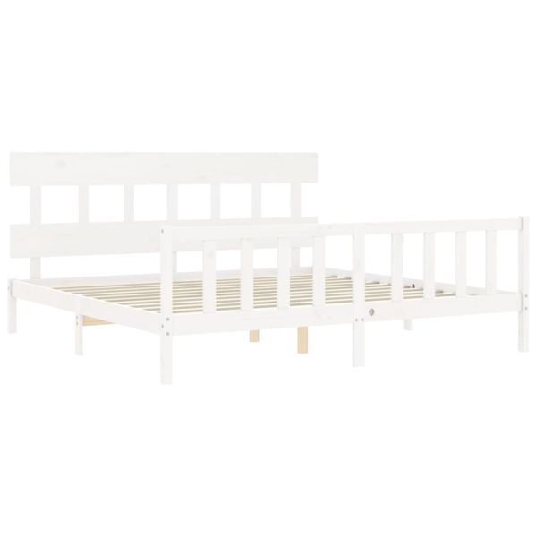 Рамка за легло с табла бяла Super King Size дърво масив