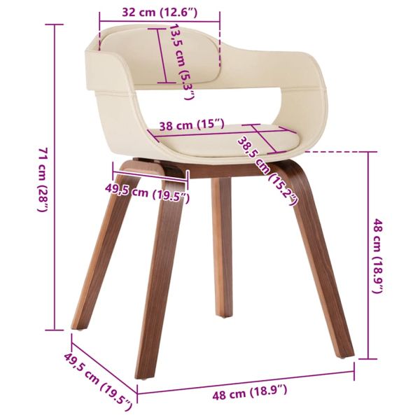 Трапезен стол, бял, извито дърво, изкуствена кожа