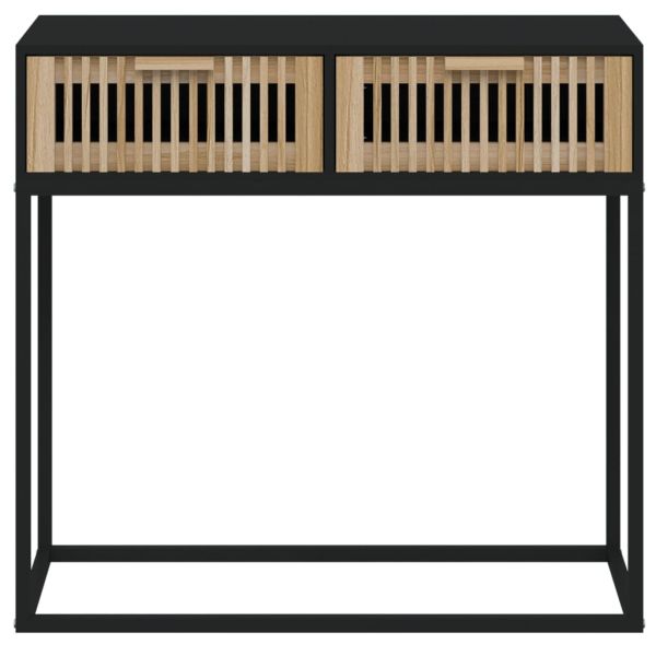 Конзолна маса, черна, 80x30x75 см, инженерно дърво и желязо