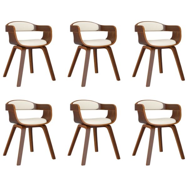 Трапезни столове, 6 бр, кремаво, извито дърво и изкуствена кожа