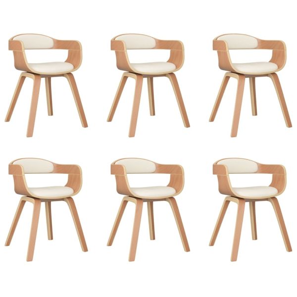 Трапезни столове, 6 бр, кремаво, извито дърво и изкуствена кожа