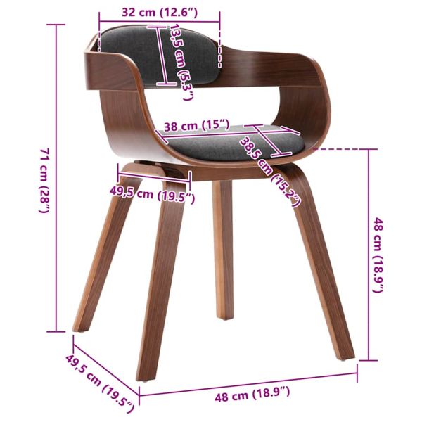 Трапезен стол, тъмносив, извито дърво и текстил