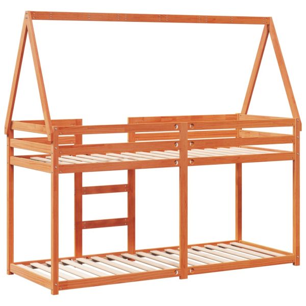 Двуетажно легло с покрив, восъчнокафяв, 90x190 см, бор масив