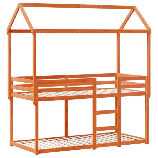 Двуетажно легло с покрив, восъчнокафяв, 90x190 см, бор масив