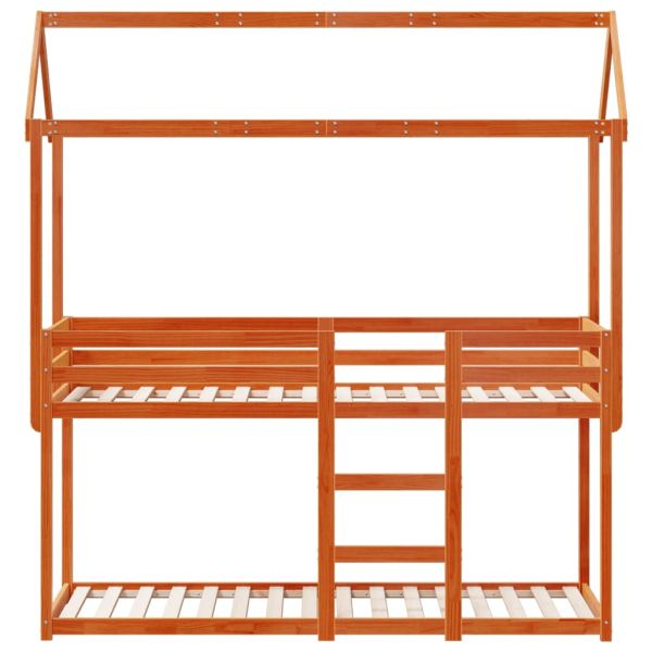 Двуетажно легло с покрив, восъчнокафяв, 90x190 см, бор масив