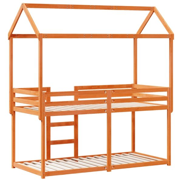 Двуетажно легло с покрив, восъчнокафяв, 90x190 см, бор масив