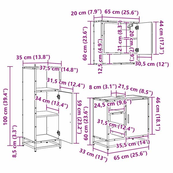 Комплект мебели за баня с рафт 3 pcs Дъб Инженерно дърво
