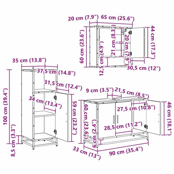 Комплект мебели за баня с рафт 3 pcs Черния дъб Инженерно дърво