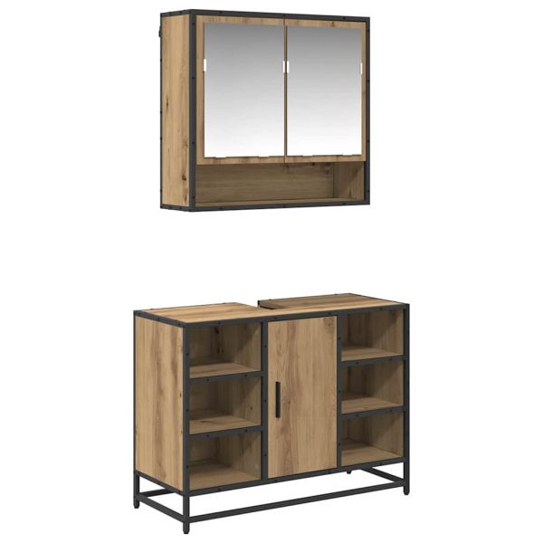 Комплект мебели за баня с рафт 2 pcs Дъб Инженерно дърво