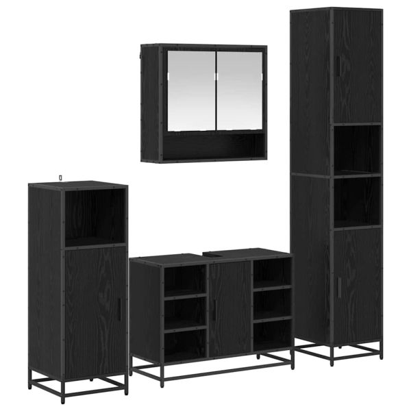 Комплект мебели за баня с рафт 4 pcs Черния дъб Инженерно дърво