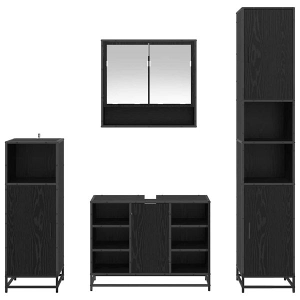 Комплект мебели за баня с рафт 4 pcs Черния дъб Инженерно дърво