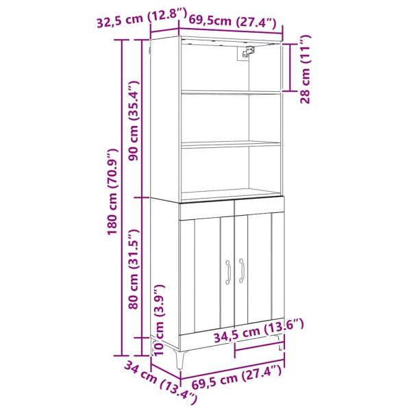 Висок шкаф Дъб 69,5 x 34 x 180 см Инженерно дърво
