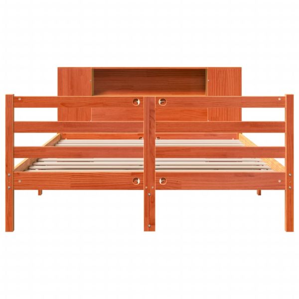 Легло с етажерка за книги, без матрак, 140x200 см, бор масив