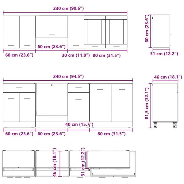 Комплект кухненски шкафове с чекмедже Lyon 8 pcs Опушен дъб