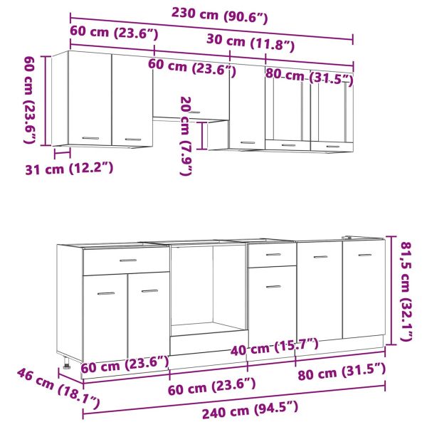 Комплект кухненски шкафове с чекмедже Lyon 8 pcs Опушен дъб