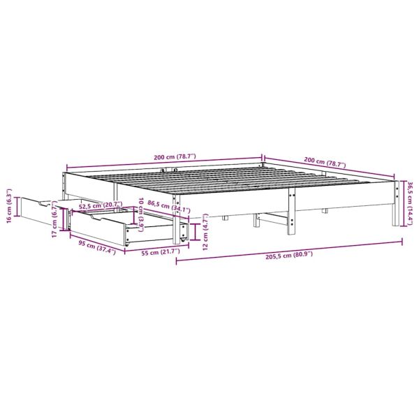 Рамка за легло без матрак, восъчнокафяв, 200x200 см, бор масив
