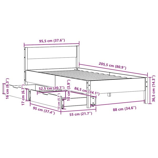 Рамка за легло без матрак, восъчнокафяво, 90x200 см, бор масив