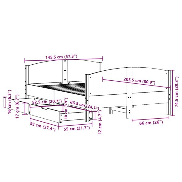 Рамка за легло без матрак, восъчнокафяв, 140x200 см, бор масив