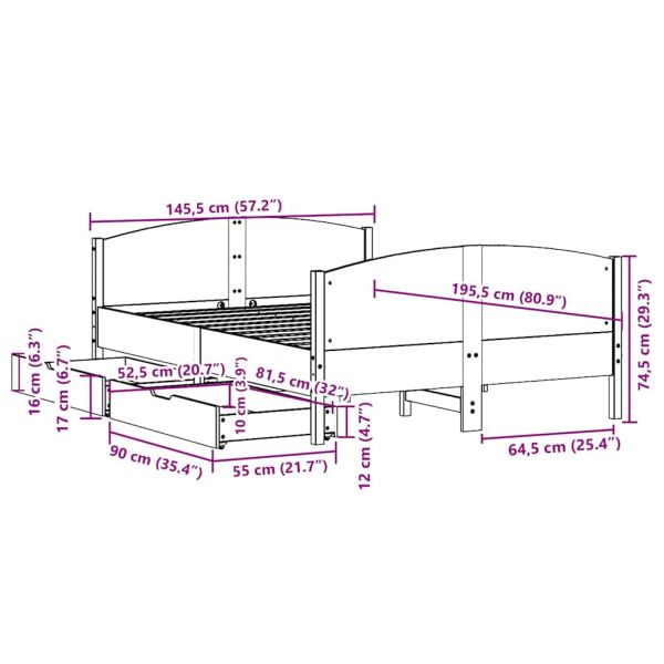 Рамка за легло без матрак, восъчнокафяв, 140x190 см, бор масив