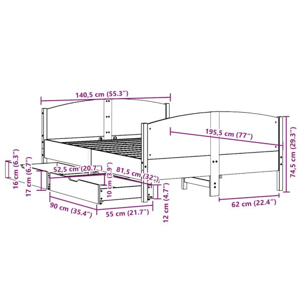 Рамка за легло без матрак, восъчнокафяво, 135x190 см, бор масив