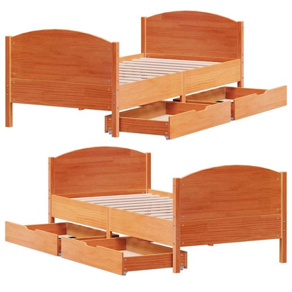 Рамка за легло без матрак, восъчнокафяв, 75x190 см, бор масив