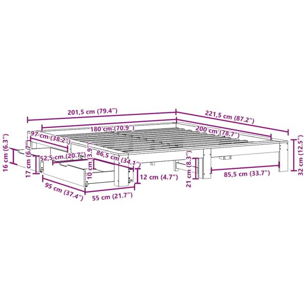 Рамка за легло без матрак, восъчнокафяв, 180x200 см, бор масив