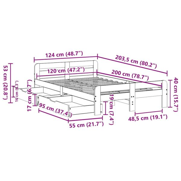 Рамка за легло без матрак, восъчнокафяв, 120x200 см, бор масив