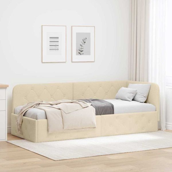 Ъглова рамка за легло с таблото Крем 80 x 200 cm текстил