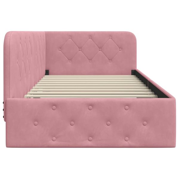 Ъглова рамка за легло с таблото Розово 90 x 190 cm Кадифе