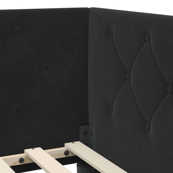 Ъглова рамка за легло с таблото Черно 90 x 190 cm Кадифе
