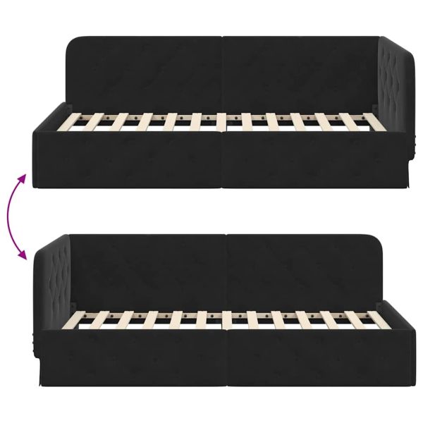 Ъглова рамка за легло с таблото Черно 90 x 190 cm Кадифе