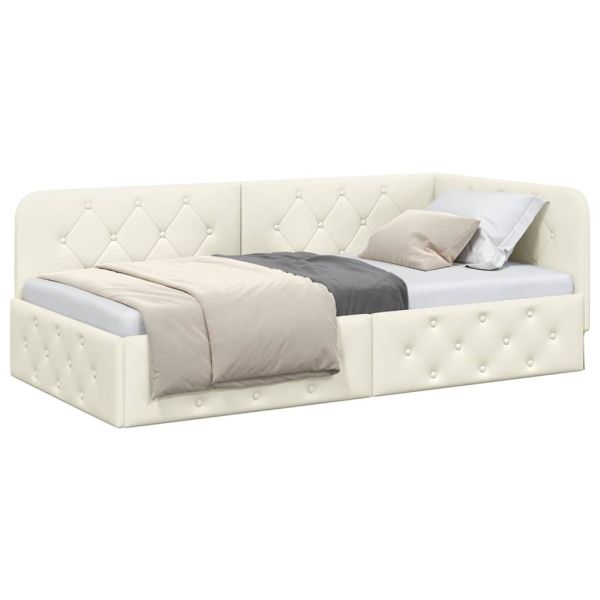 Ъглова рамка за легло с таблото Крем 90 x 190 cm Кадифе