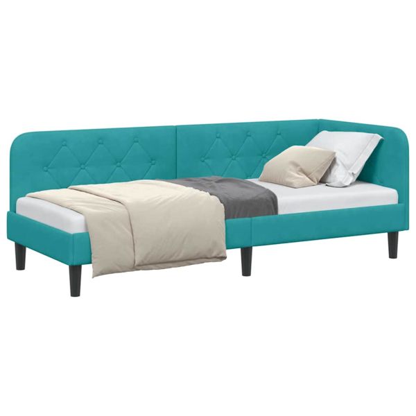 Ъглова рамка за легло с таблото Тюркоаз 80 x 200 cm Кадифе
