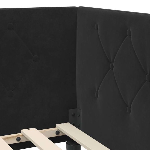 Ъглова рамка за легло с таблото Черно 90 x 190 cm Кадифе