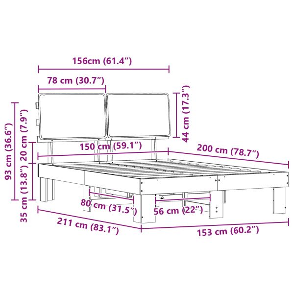 Леглова рамка с тапицирана гръбна част Таупе 150 x 200 cm