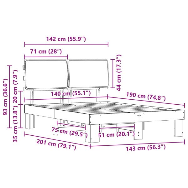 Леглова рамка с тапицирана гръбна част Таупе 140 x 190 cm
