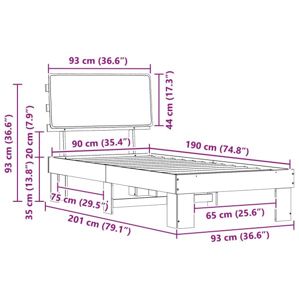 Леглова рамка с тапицирана гръбна част Таупе 90 x 190 cm
