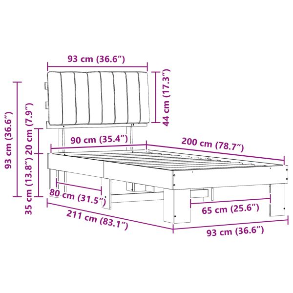 Леглова рамка с тапицирана гръбна част Черно 90 x 200 cm