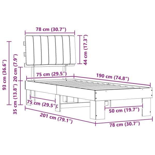 Леглова рамка с тапицирана гръбна част Светлосиво 75 x 190 cm