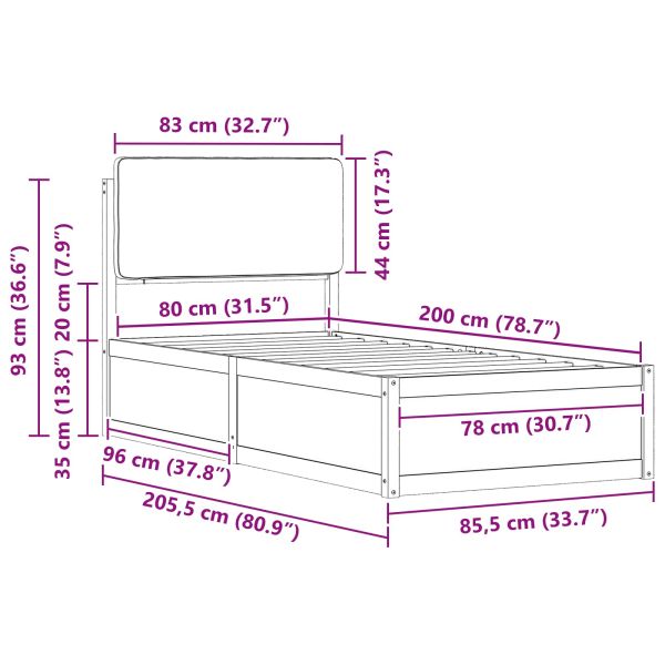 Леглова рамка с тапицирана гръбна част Черно 80 x 200 cm