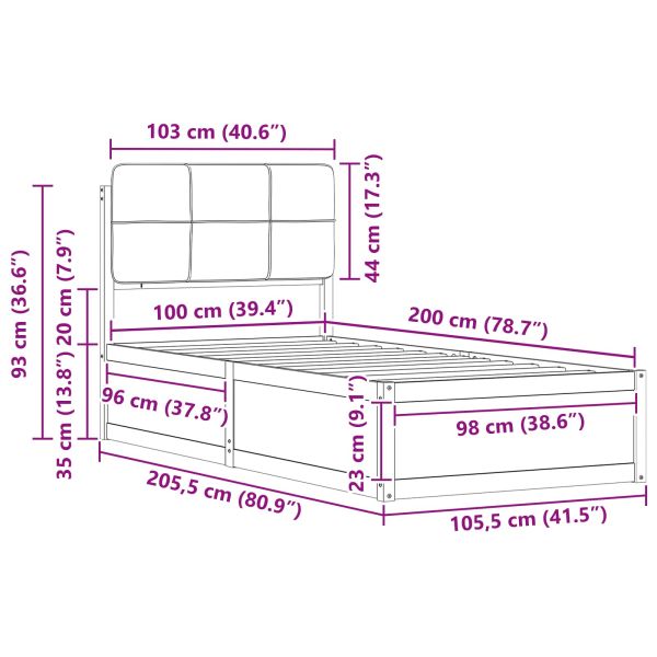 Леглова рамка с тапицирана гръбна част Светлосиво 100 x 200 cm