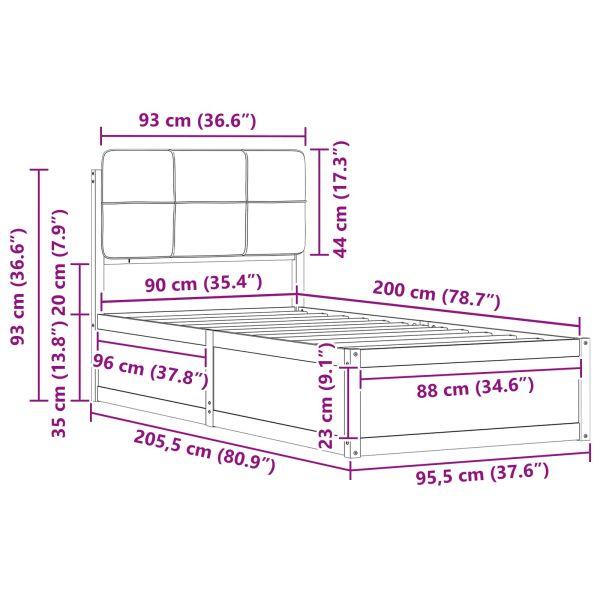 Леглова рамка с тапицирана гръбна част Черно 90 x 200 cm