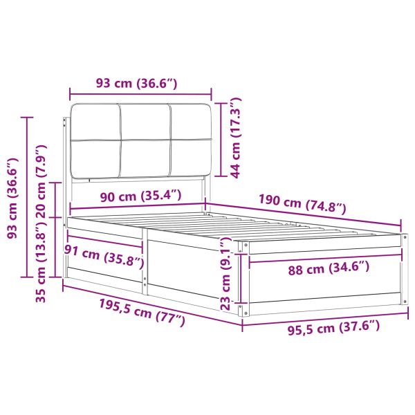 Леглова рамка с тапицирана гръбна част Тъмен сив 90 x 190 cm
