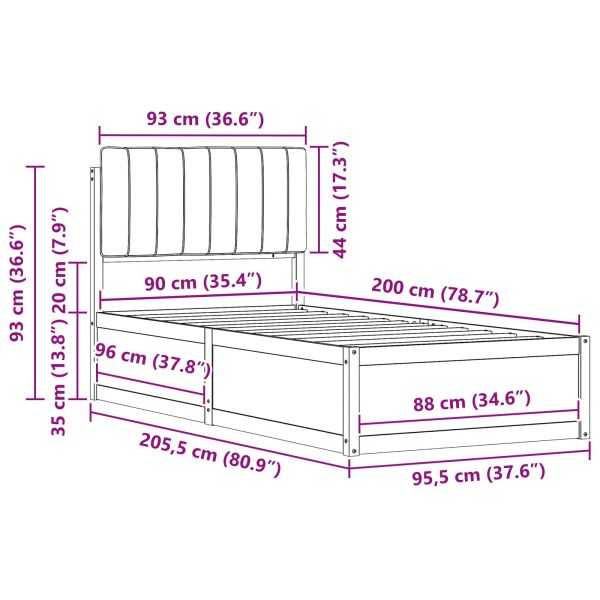 Леглова рамка с тапицирана гръбна част Тъмен сив 90 x 200 cm