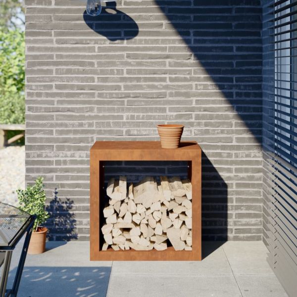 Стойка за дърва за огрев 60x40x60 cm Патинираща стомана